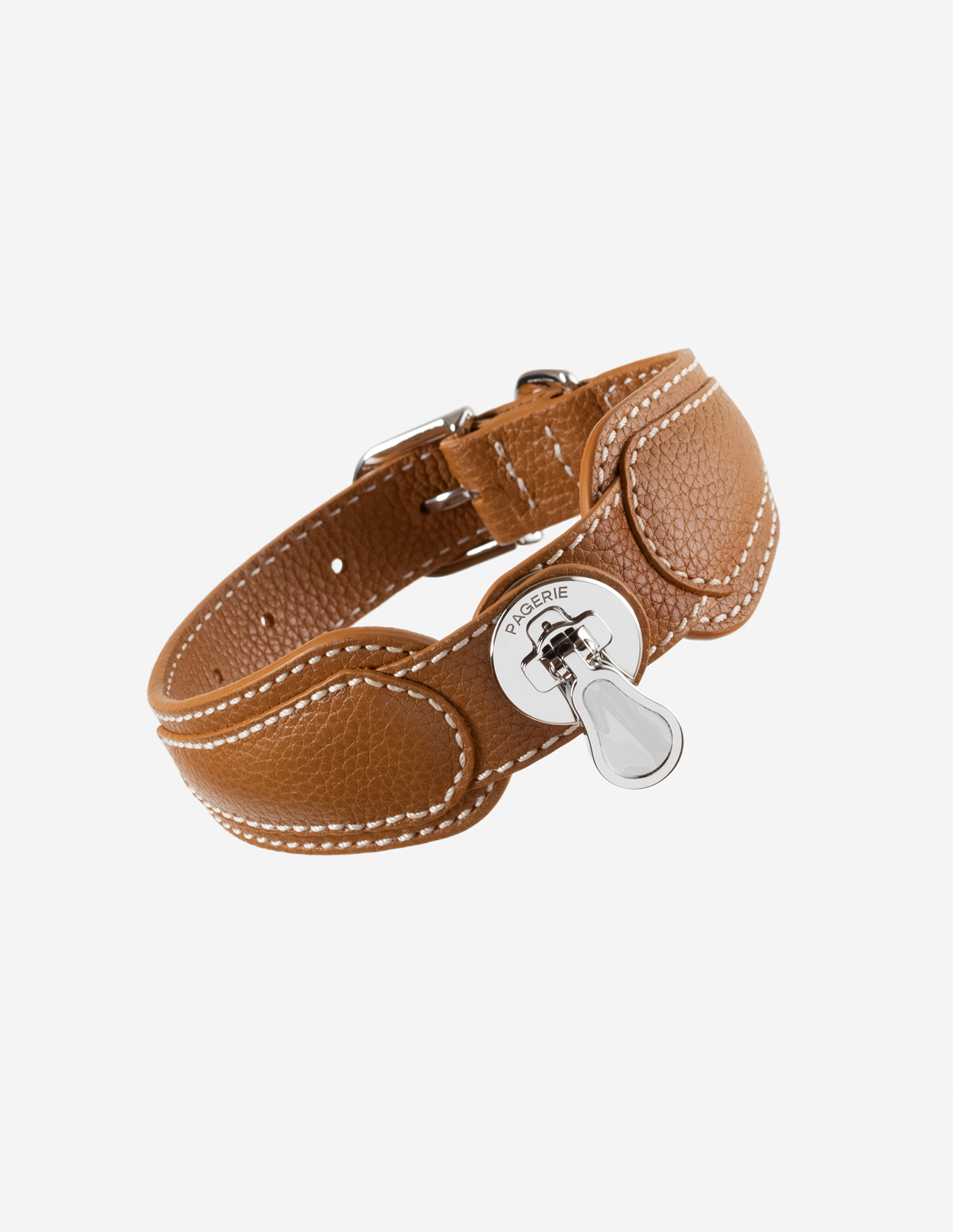 Coleira de luxo The Dórro da PAGERIE em pele castanha Saddle — vista principal